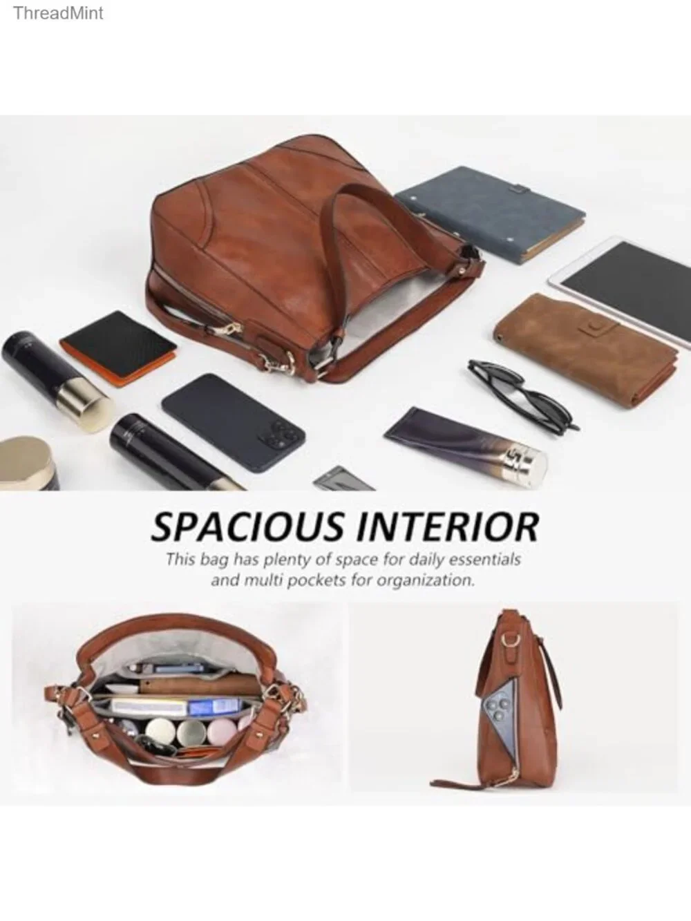 PU Leather 3 Piece Handbag Set with Crossbody Bag, Hobo Tote and Wallet